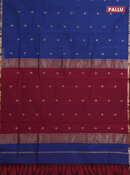 Blue & Maroon Semi Maheshwari Cotton - Buttas