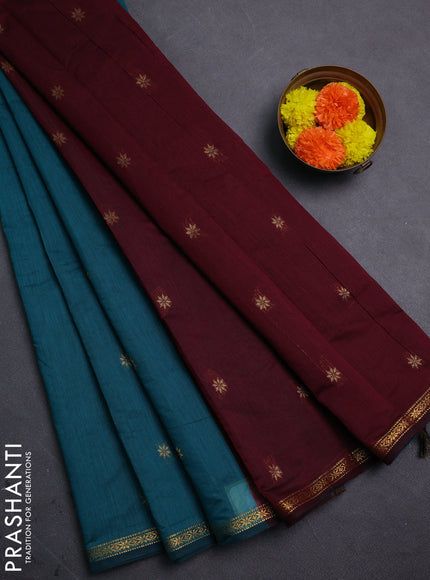Peacock Green & Maroon Semi Maheshwari Cotton - Buttas