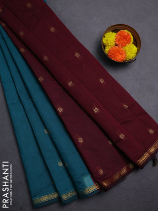Peacock Green & Maroon Semi Maheshwari Cotton - Buttas