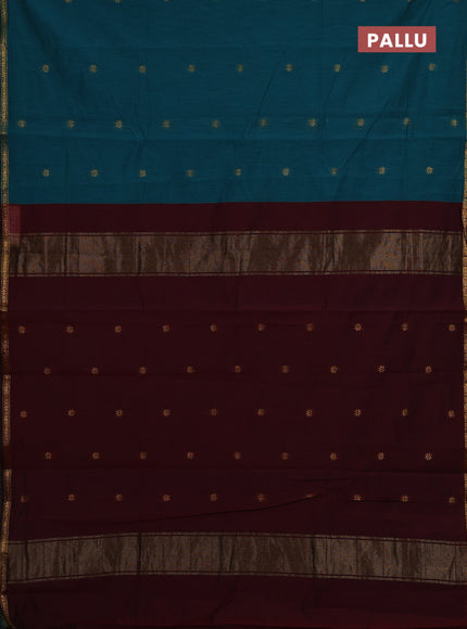 Peacock Green & Maroon Semi Maheshwari Cotton - Buttas