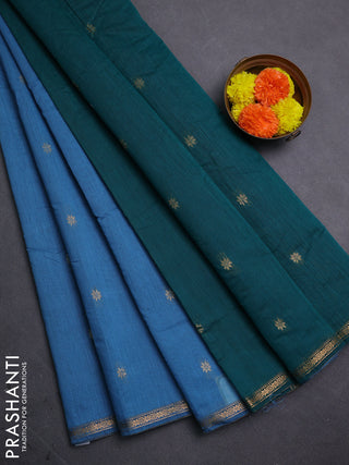 Blue & Peacock Green Semi Maheshwari Cotton - Buttas