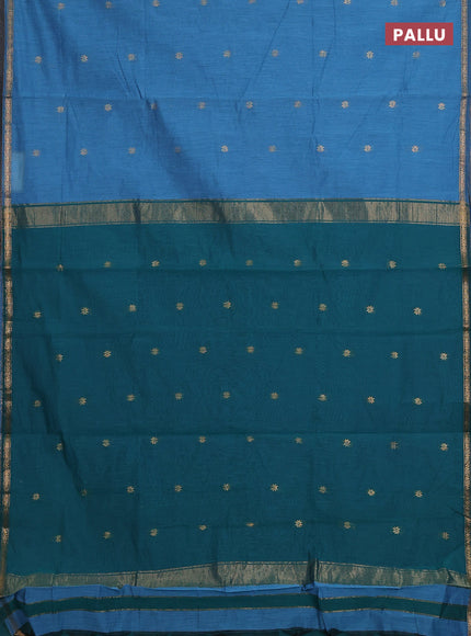 Blue & Peacock Green Semi Maheshwari Cotton - Buttas