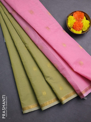 Elaichi Green & Pink Semi Maheshwari Cotton - Buttas