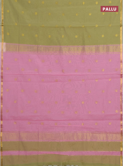 Elaichi Green & Pink Semi Maheshwari Cotton - Buttas