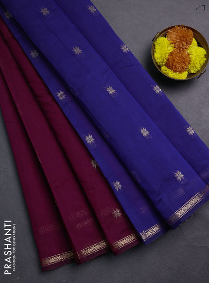 Magenta Pink & Navy Blue Semi Maheshwari Cotton - Buttas