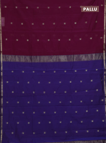 Magenta Pink & Navy Blue Semi Maheshwari Cotton - Buttas
