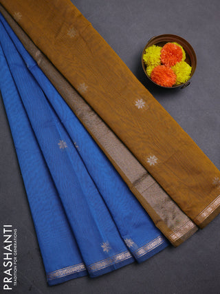 Blue & Mustard Yellow Semi Maheshwari Cotton - Buttas