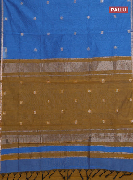 Blue & Mustard Yellow Semi Maheshwari Cotton - Buttas