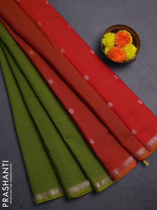 Green & Orange Semi Maheshwari Cotton - Buttas