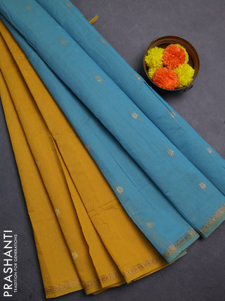 Mustard Yellow & Teal Semi Maheshwari Cotton - Buttas