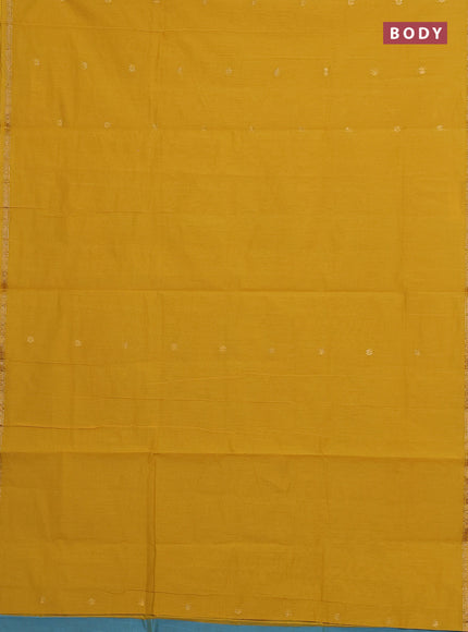 Mustard Yellow & Teal Semi Maheshwari Cotton - Buttas