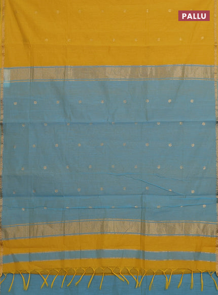 Mustard Yellow & Teal Semi Maheshwari Cotton - Buttas
