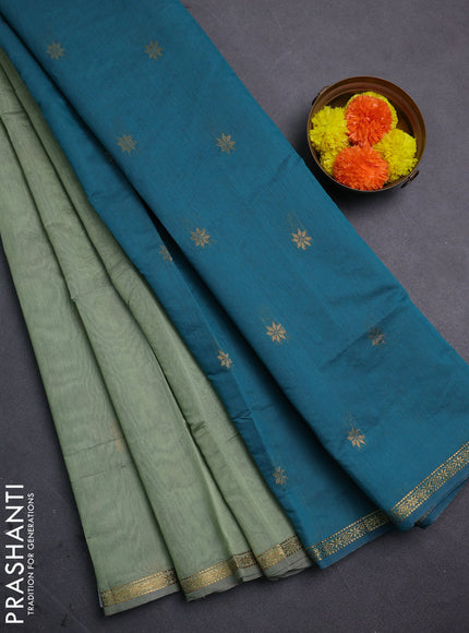 Pastel Green & Peacock Green Semi Maheshwari Cotton - Buttas