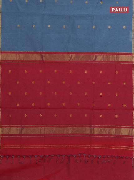 Grey & Red Semi Maheshwari Cotton - Buttas