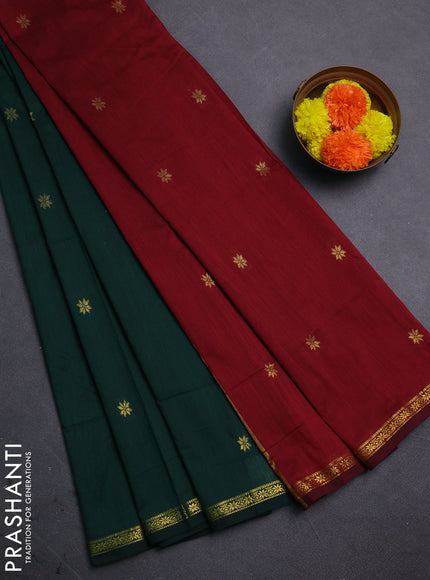Bottle Green & Maroon Semi Maheshwari Cotton - Buttas