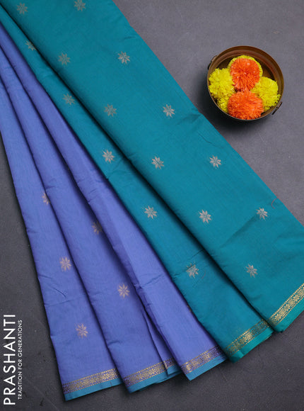 Blue & Peacock Green Semi Maheshwari Cotton - Buttas