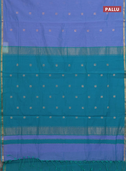Blue & Peacock Green Semi Maheshwari Cotton - Buttas
