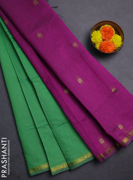 Green & Purple Semi Maheshwari Cotton - Buttas