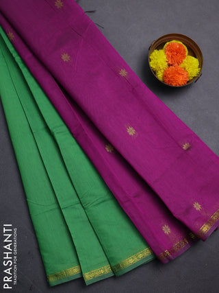Green & Purple Semi Maheshwari Cotton - Buttas
