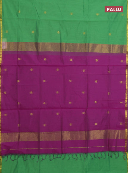 Green & Purple Semi Maheshwari Cotton - Buttas