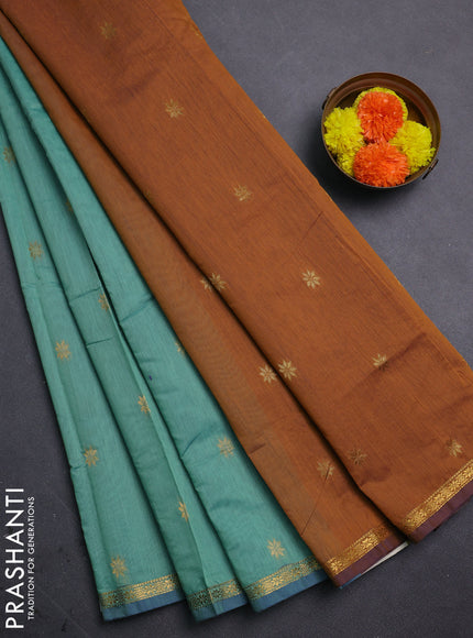 Teal & Mustard Yellow Semi Maheshwari Cotton - Buttas