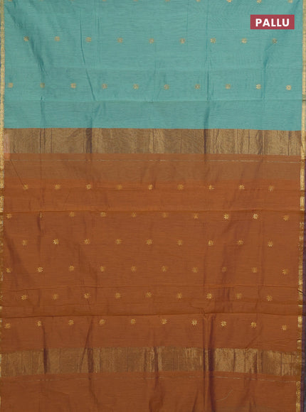 Teal & Mustard Yellow Semi Maheshwari Cotton - Buttas