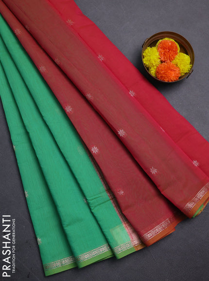 Green & Red Semi Maheshwari Cotton - Buttas