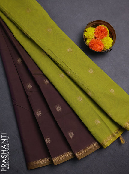 Wine & Lime Green Semi Maheshwari Cotton - Buttas