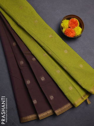 Wine & Lime Green Semi Maheshwari Cotton - Buttas