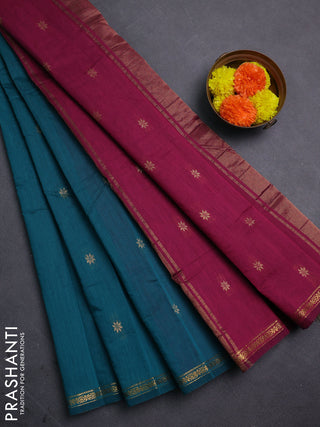 Peacock Green & Magenta Pink Semi Maheshwari Cotton - Buttas