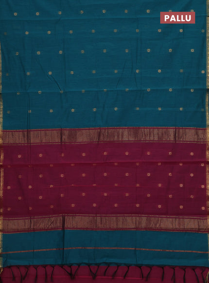Peacock Green & Magenta Pink Semi Maheshwari Cotton - Buttas