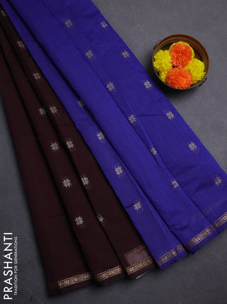 Coffee Brown & Blue Semi Maheshwari Cotton - Buttas