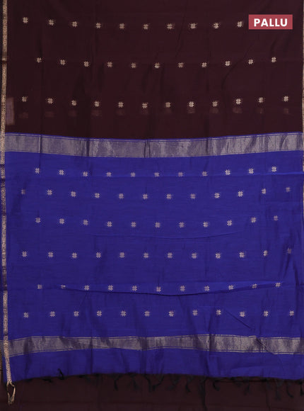Coffee Brown & Blue Semi Maheshwari Cotton - Buttas