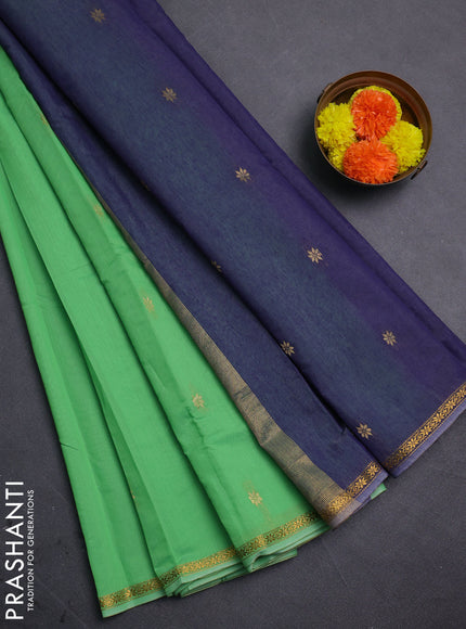 Green & Navy Blue Semi Maheshwari Cotton - Buttas