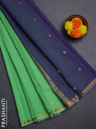 Green & Navy Blue Semi Maheshwari Cotton - Buttas