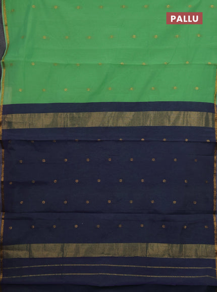 Green & Navy Blue Semi Maheshwari Cotton - Buttas