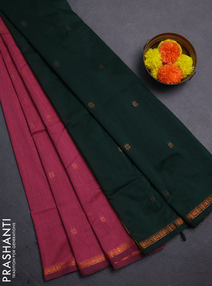 Mauve Pink & Green Semi Maheshwari Cotton - Buttas