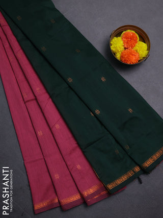 Mauve Pink & Green Semi Maheshwari Cotton - Buttas