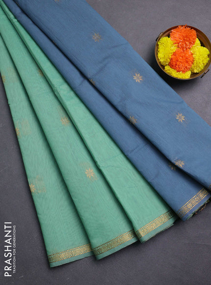 Pastel Green & Grey Semi Maheshwari Cotton - Buttas