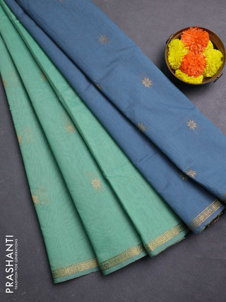 Pastel Green & Grey Semi Maheshwari Cotton - Buttas