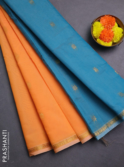 Orange & Teal Blue Semi Maheshwari Cotton - Buttas