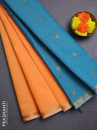 Orange & Teal Blue Semi Maheshwari Cotton - Buttas