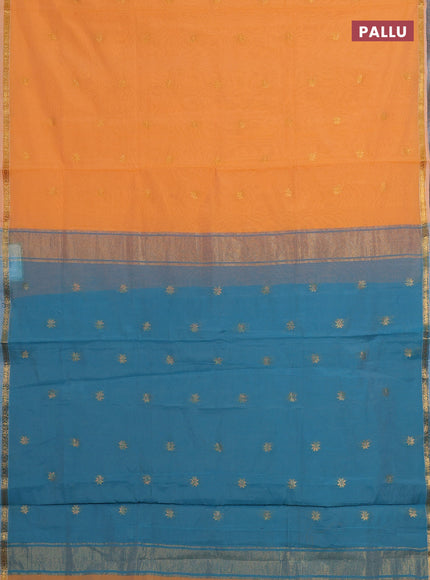 Orange & Teal Blue Semi Maheshwari Cotton - Buttas