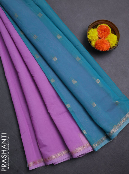 Lavender & Teal Green Semi Maheshwari Cotton - Buttas
