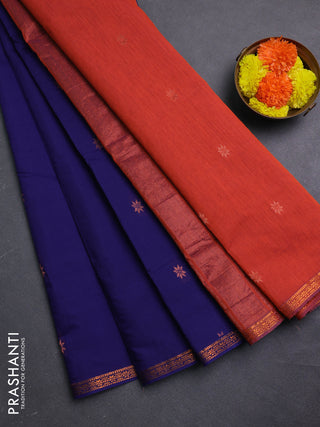 Navy Blue & Orange Semi Maheshwari Cotton - Buttas