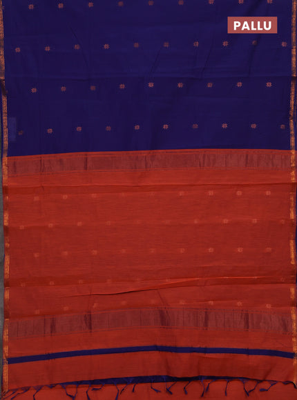 Navy Blue & Orange Semi Maheshwari Cotton - Buttas