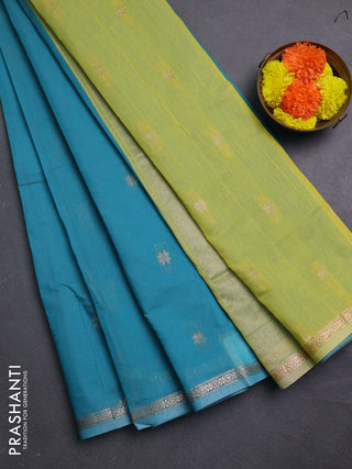 Teal & Lime Yellow Semi Maheshwari Cotton - Buttas