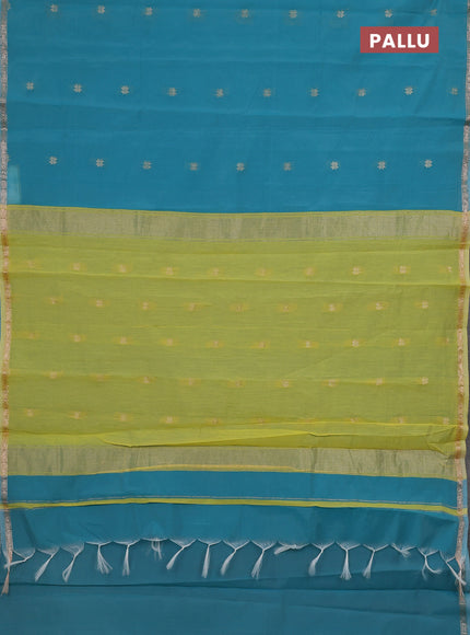 Teal & Lime Yellow Semi Maheshwari Cotton - Buttas