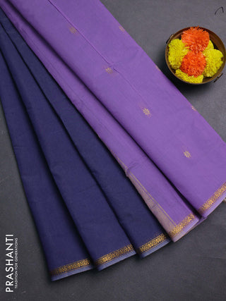 Navy Blue & Lavender Semi Maheshwari Cotton - Buttas