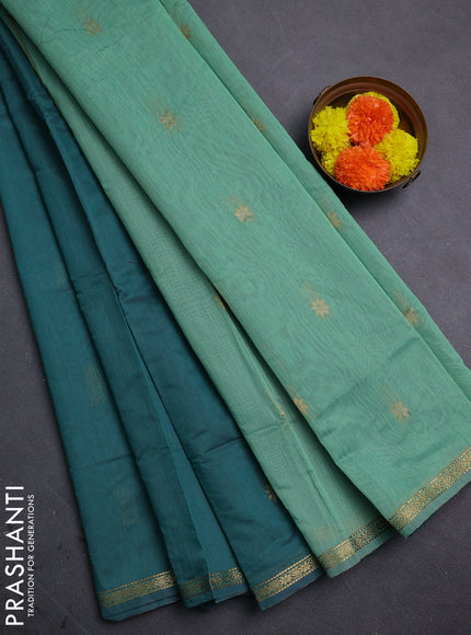 Peacock Green & Teal Green Semi Maheshwari Cotton - Buttas